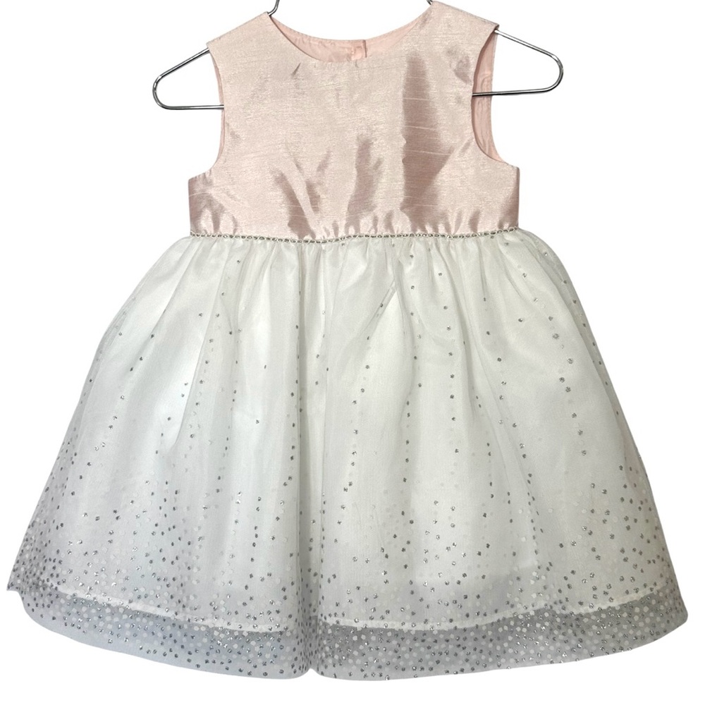 Special Occasion Pink and White Sleeveless Dress with Silver Accents Size 18mo